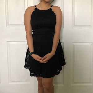 Lace Black Dress with Scalloped Halter Top